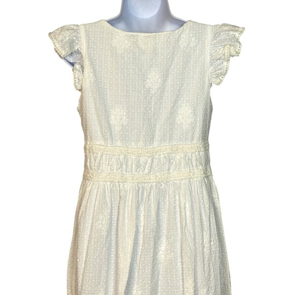 Rachel Zoe White Eyelet Lace Maxi Dress W/ Ruffle Sleeves & Button Front Size 4 - Picture 4 of 11